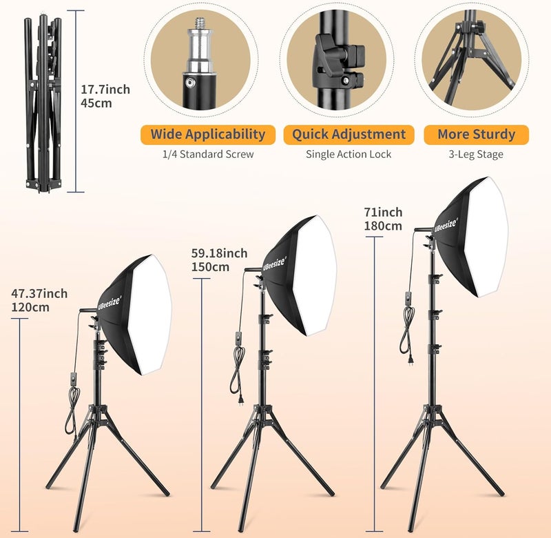 UBeesize Softbox Photography Lighting Kit, 20'' x 20'' Professional Softbox Lighting Kit with 85W 3000-7500K LED Bulbs, Studio Lights for Photography/Video Recording/Portraits Shooting/Live Streaming - Image 3